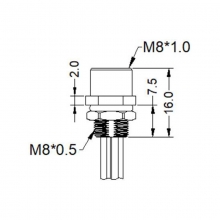 PCB Connector, Single Wires, A Code - M8 3pins A code female straight rear panel mount connector, unshielded, single wires